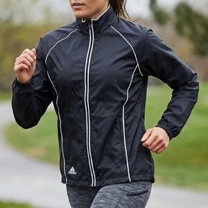 Adidas Golf ClimaProof Windbreaker Jacket Black White Full Zip Lightweight L EUC